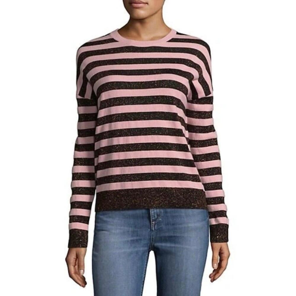 Rag & Bone Sweater Merino Wool Blend Crewneck Pink Metallic Stripe XS